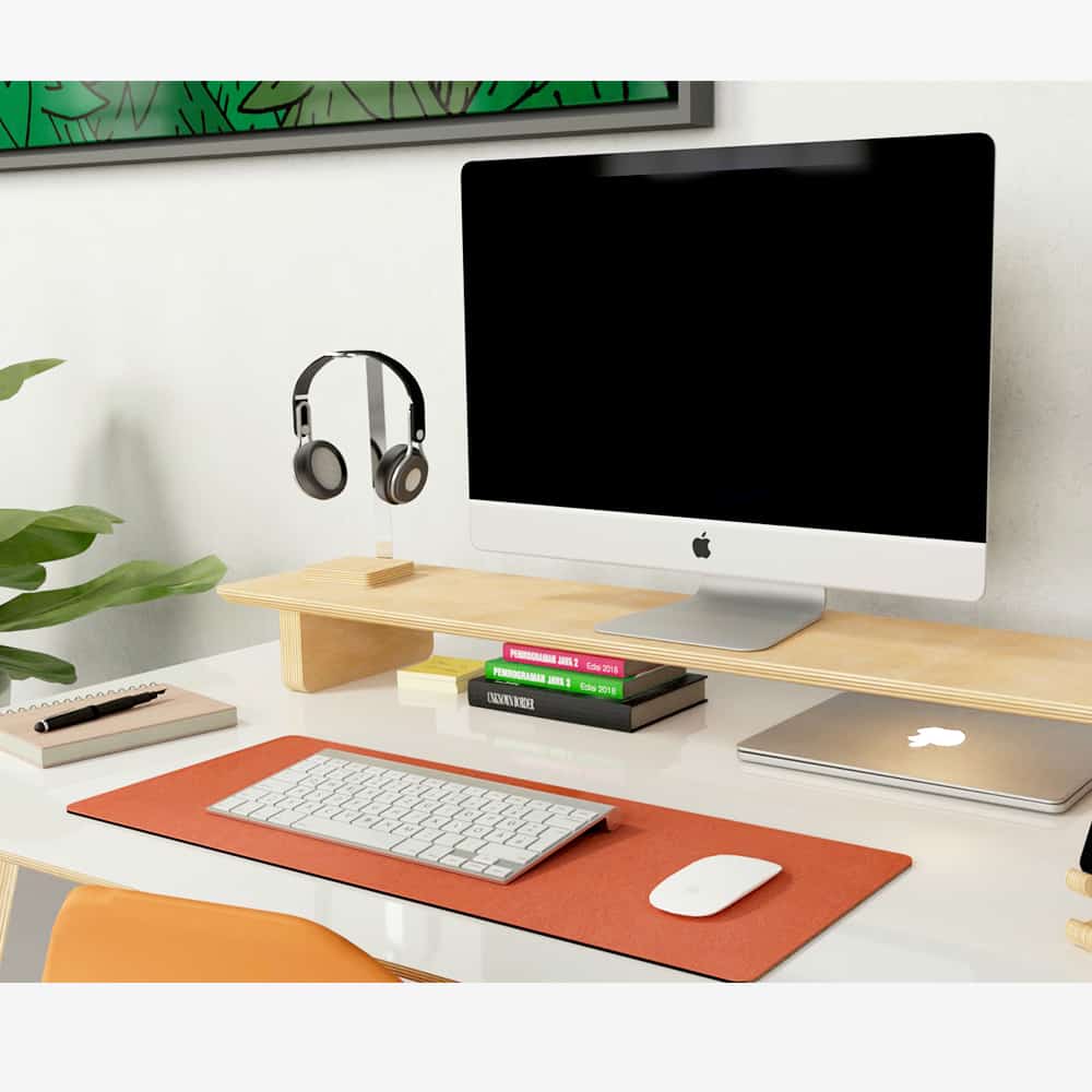 Soporte monitor amplio, soporte auriculares y mouse pad amplio